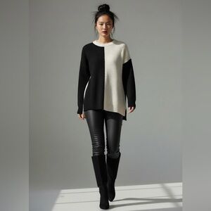 Alice + Olivia Black & Cream Colorblock Oversized Sweater | Size L